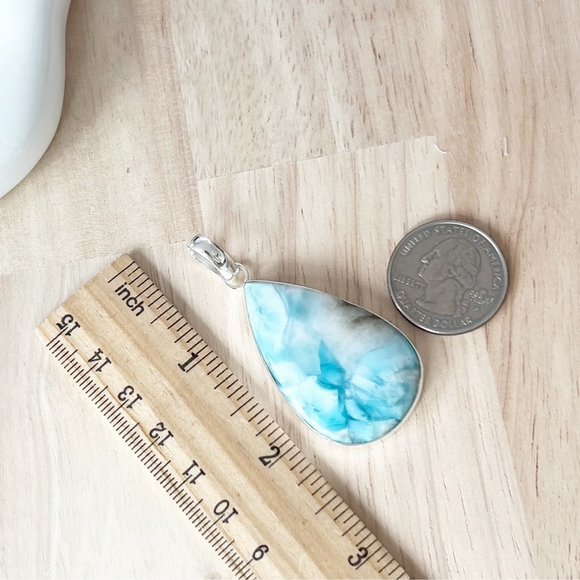 Sterling Silver 925 Top Quality Larimar Pendant Large Contemporary New - Picture 6 of 9